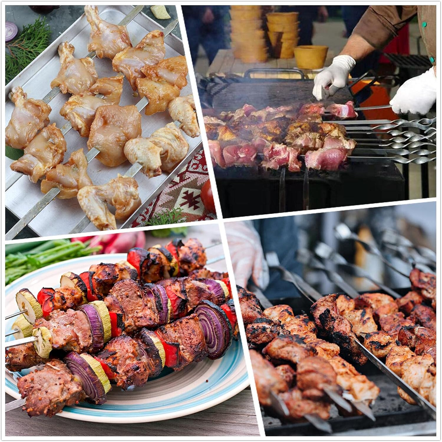 Large Metal Skewers for Grilling,Shish Kebab Skewers 23.6" Skewers for Kabobs Flat Barbecue Skewers Stainless Steel BBQ Grill Stick for Meat, Chicken, Shrimp, Fruit, Vegetables image number 5