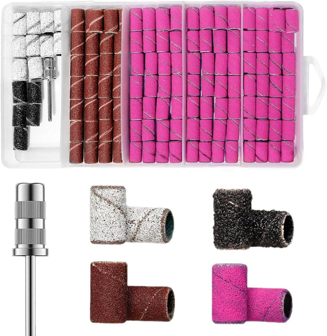 Yisis Nail Drill Bits, 135 Pcs Sanding Bands for Nail Drill, Nail Tips for Drill Bits Nail Tech, Mix 80#120#180#240# Fine Grit File Sanding Bands for Acrylic Gel Manicures Pedicure