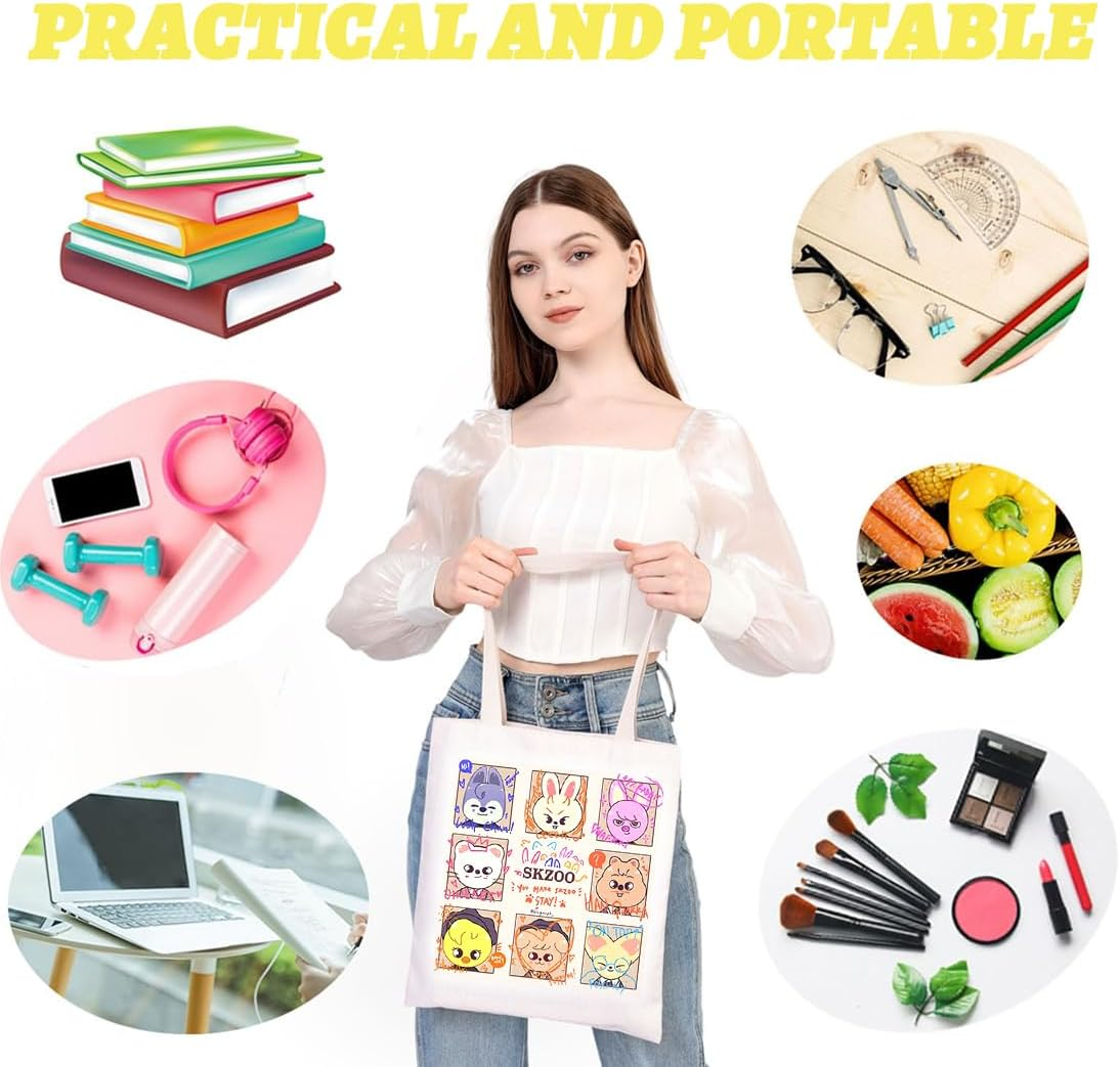 PEXIVOZ Stray Kids Merch for Stay, Skzoo Tote Bag, Canvas Bag, Stray Kids Gadget, SKZ Jute Bag and Cosmetic Bag, Kpop Straykids, Gift Item image number 2