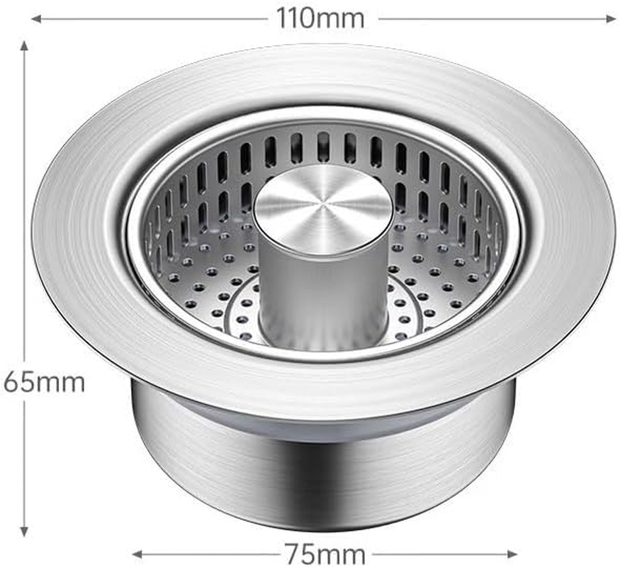 Upgraded Kitchen Sink Bounce Core Drain Strainer and Stopper, Drain Plug Filter for Bathroom Sink, Sink Stopper Kitchen Drain with Anti-Clogging Basket Strainer (Silvery, One Size)