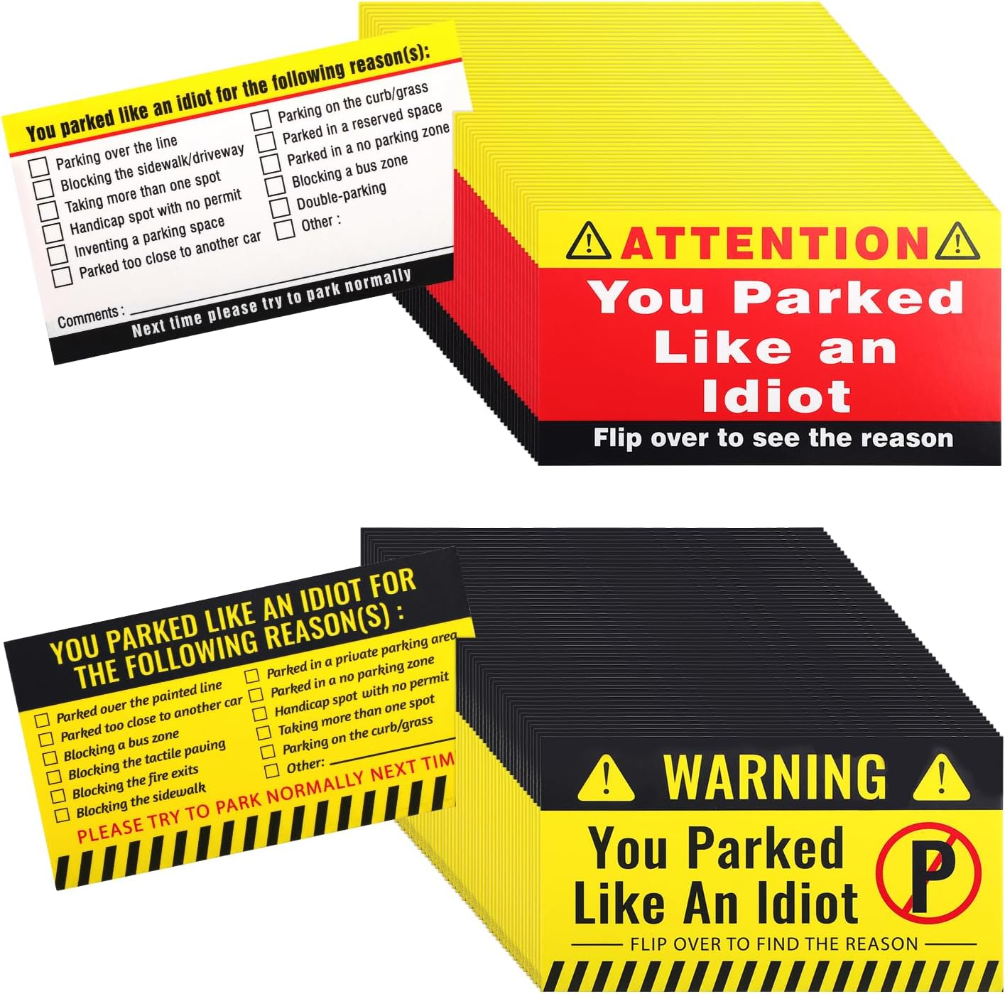 200Pcs You Parked like an Idiot Cards, 3.5X2 Inch Bad Parking Cards Stickers Funny Parking Violation Cards Multi Reasons Violations for Adults (2 Styles) image number 4