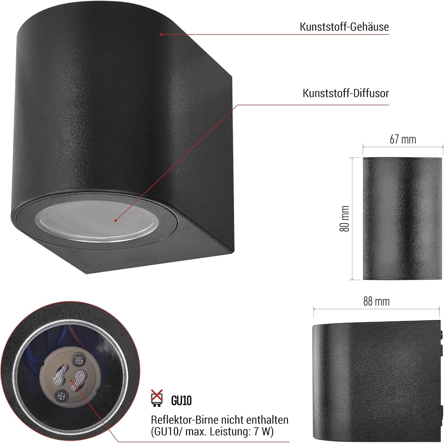 EMOS - Oculus Outdoor Wall Light for Home and Garden with 1 X GU10 Socket - Waterproof Garden Lighting for 1 Reflector Bulb Max. 35 W - Body with Plastic Housing for Mounting image number 1