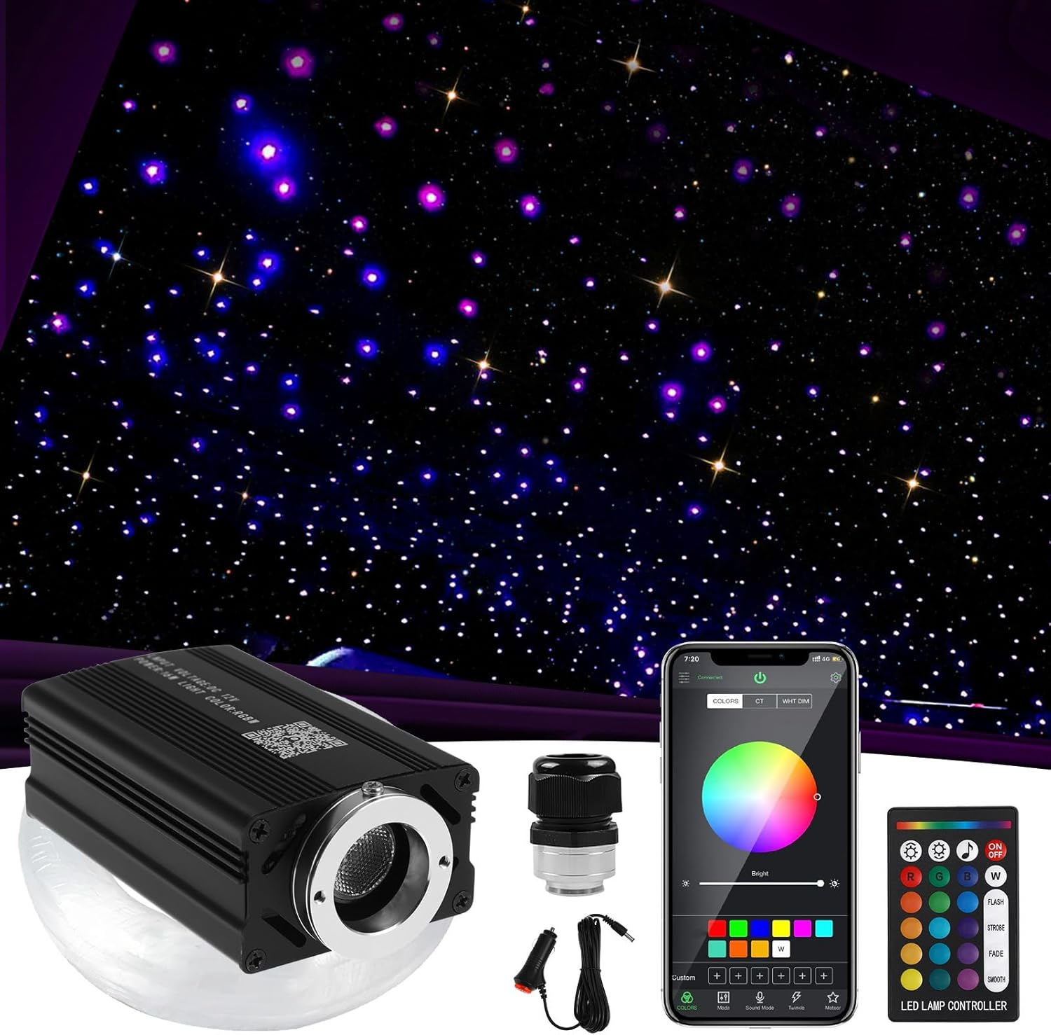 Alipis 500Pcs Car Roof Lights Kit Twinkle Starlight Headliner Fibre Optic Ceiling Car Interior Lights image number 6