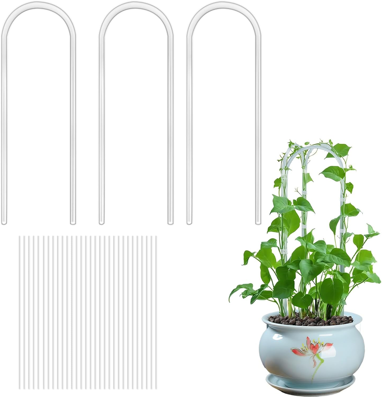 3 Pack U-Shaped Acrylic Plant Trellis, Indoor Potted Climbing Plants Support Stakes, 40Cm Small Plant Trellis, Garden Plant Support for Hoya, Ivy, Pothos, Houseplant image number 6