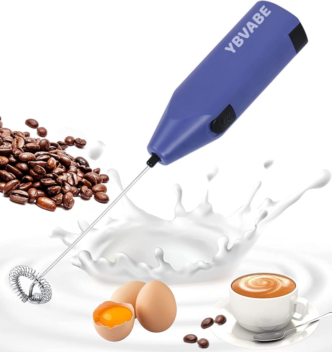 New Upgrade Milk Frother, Handheld Electric Foam Maker Whisk Drink Mixer for Coffee, Mini Foamer for Cappuccino, Frappe, Matcha - Coffee Frother, Battery Operated Mini Milk Foamer (Blue)