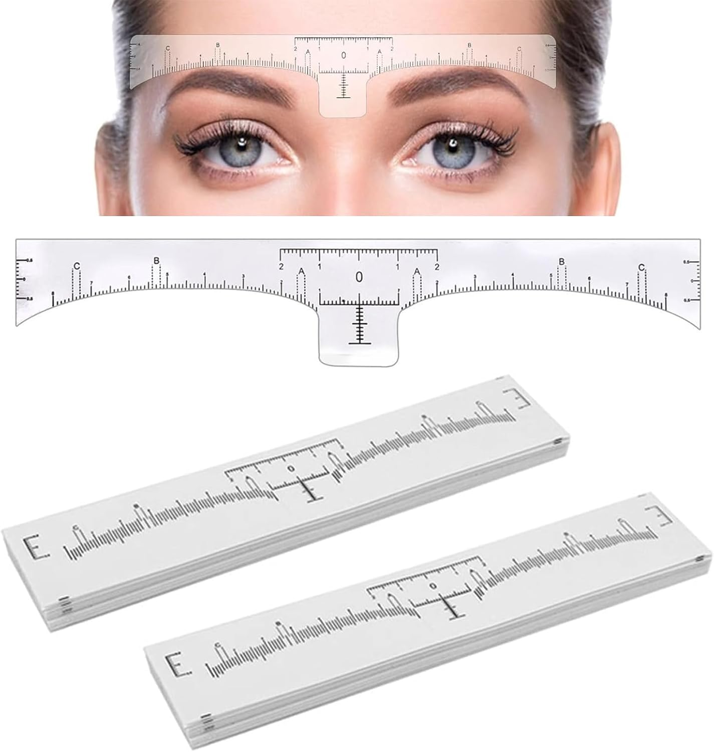 Tavvke 50 Pcs Disposable Eyebrow Ruler Stencils, Brow Mapping Stickers for Microblading, Eyebrow Measuring and Shaping Templates for Makeup Artists and Beginners