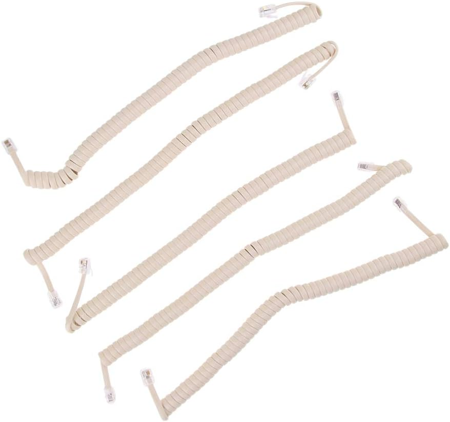 Perfk 5X Telephone Handset Spiral Cable Lead Phone Cord RJ9 4P4C 25Cm-2M, Cream Color, as Described image number 6