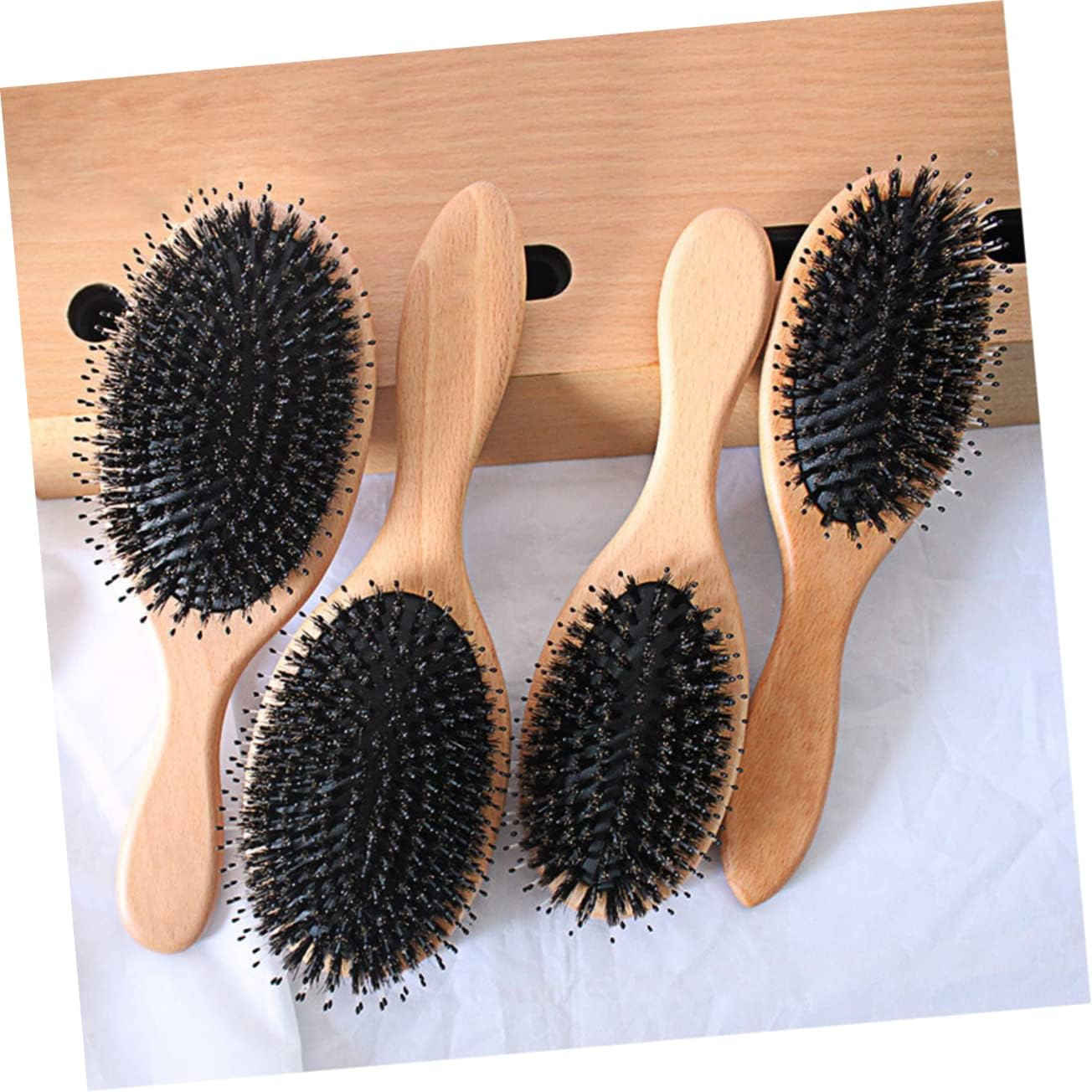 COMPUKAS Solid Wood Comb Hair Brush for Women round Detangling Brush Styling Paddle Comb image number 4