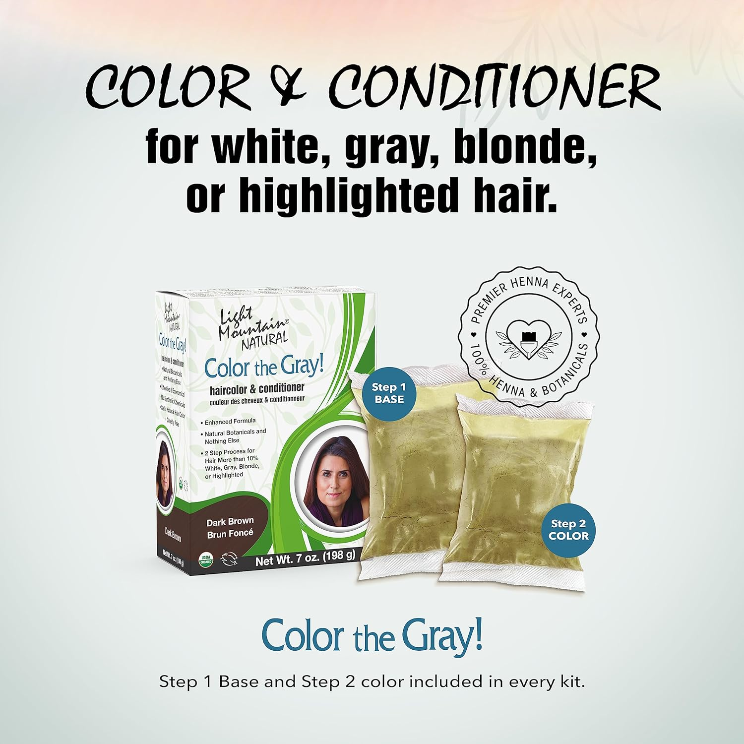 Light Mountain Natural - Color the Gray Hair Color & Conditioner Kit Dark Brown - 7 Fl. Oz.