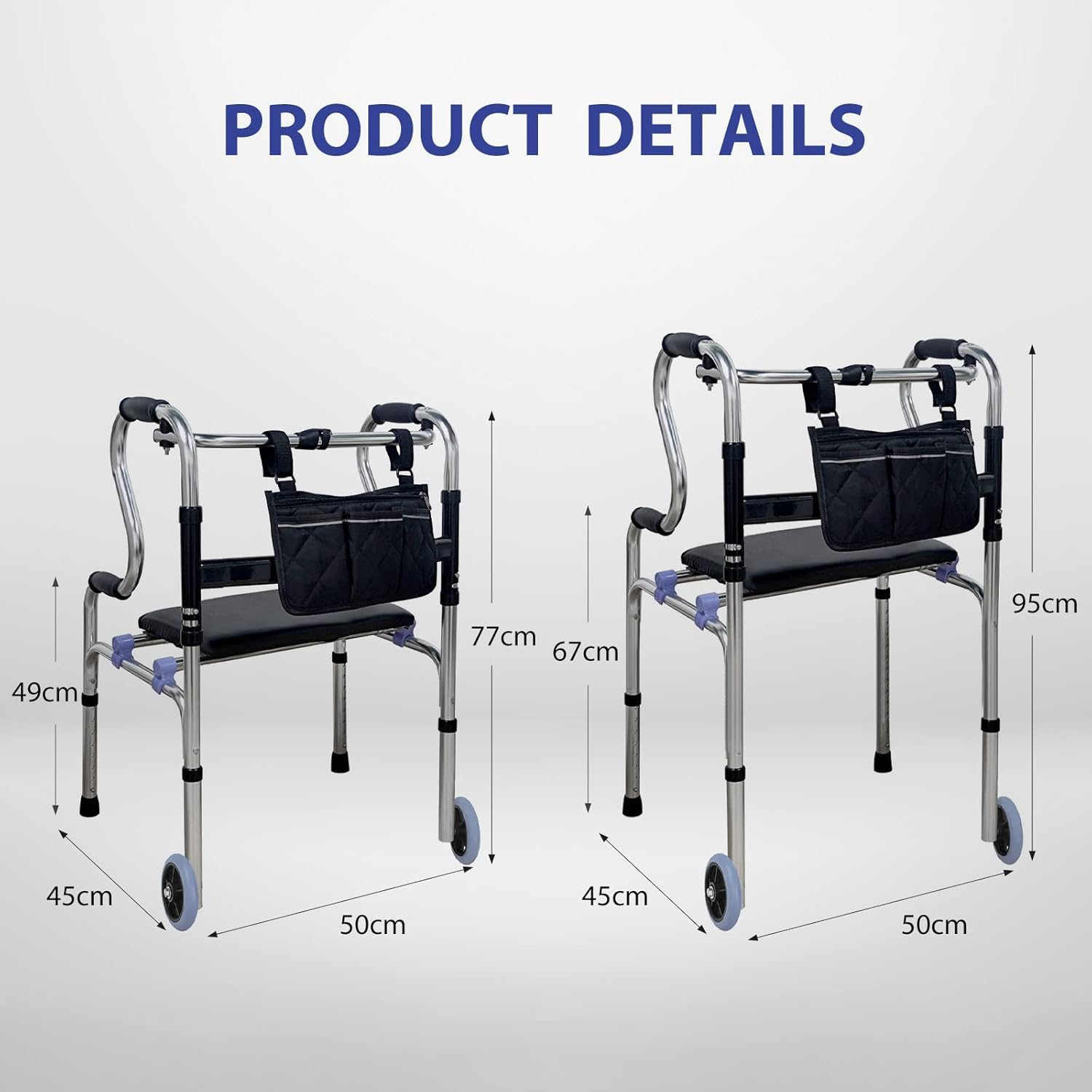 USOR 4-In-1 Stand-Assist Folding Walker with Detachable Seat, Folds for Easy Storage & Transport, 5" Wheels, Capacity 150KG, Can Be Used as Toilet Safety Rail, Silver, Aluminium, Senior/Elderly image number 4