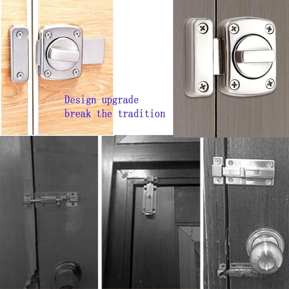 Bolt Latch Bedroom Anti-Lock Buckle Bedroom Door Lock Anti-Theft Door Lock Safety Push-Pull Exposed Bathroom Door Bolt, Suitable for All Kinds of Swing Doors (Brushed Silver) - 1 Lock image number 5
