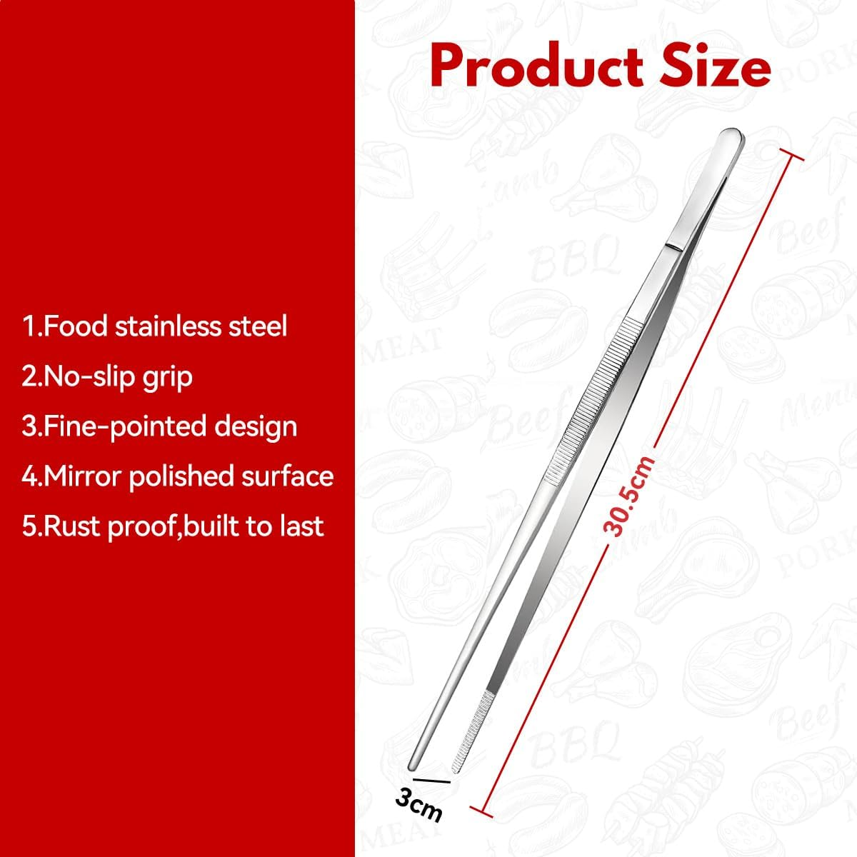 1 PCS Cooking Tweezers Proxima Direct 12 Inch Stainless Steel Long Kitchen Fine Tweezer Tongs for Cooking Sea Food BBQ Medical Beauty Repairing Pet Feeding image number 3