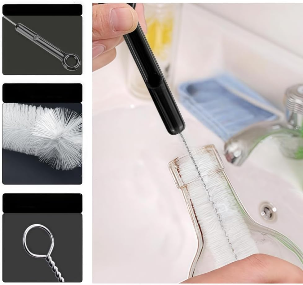 3 Pack Bottle Cleaning Brush Set,Long Water Bottle Brush, Straw Cleaner Lid Brush for Travel Mugs, Decanter, Narrow Spaces,Etc.(Black with White)