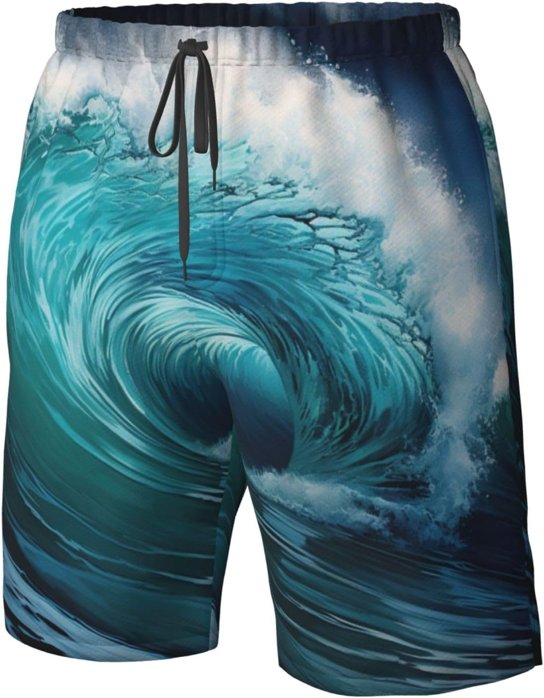 Beautiful Ocean Waves Print Men'S Beach Shorts Hawaiian Summer Holiday Casual Shorts with Drawstring, Quick Dry image number 4