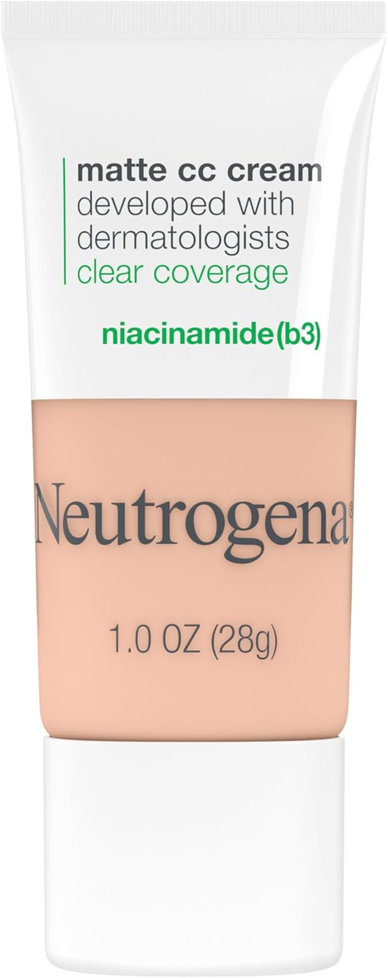 Neutrogena Clear Coverage Flawless Matte CC Cream, Full-Coverage Color Correcting Cream Face Makeup with Niacinamide (B3), Oil-, Fragrance-, Paraben- & Phthalate-Free, Barley Beige, 1 Oz