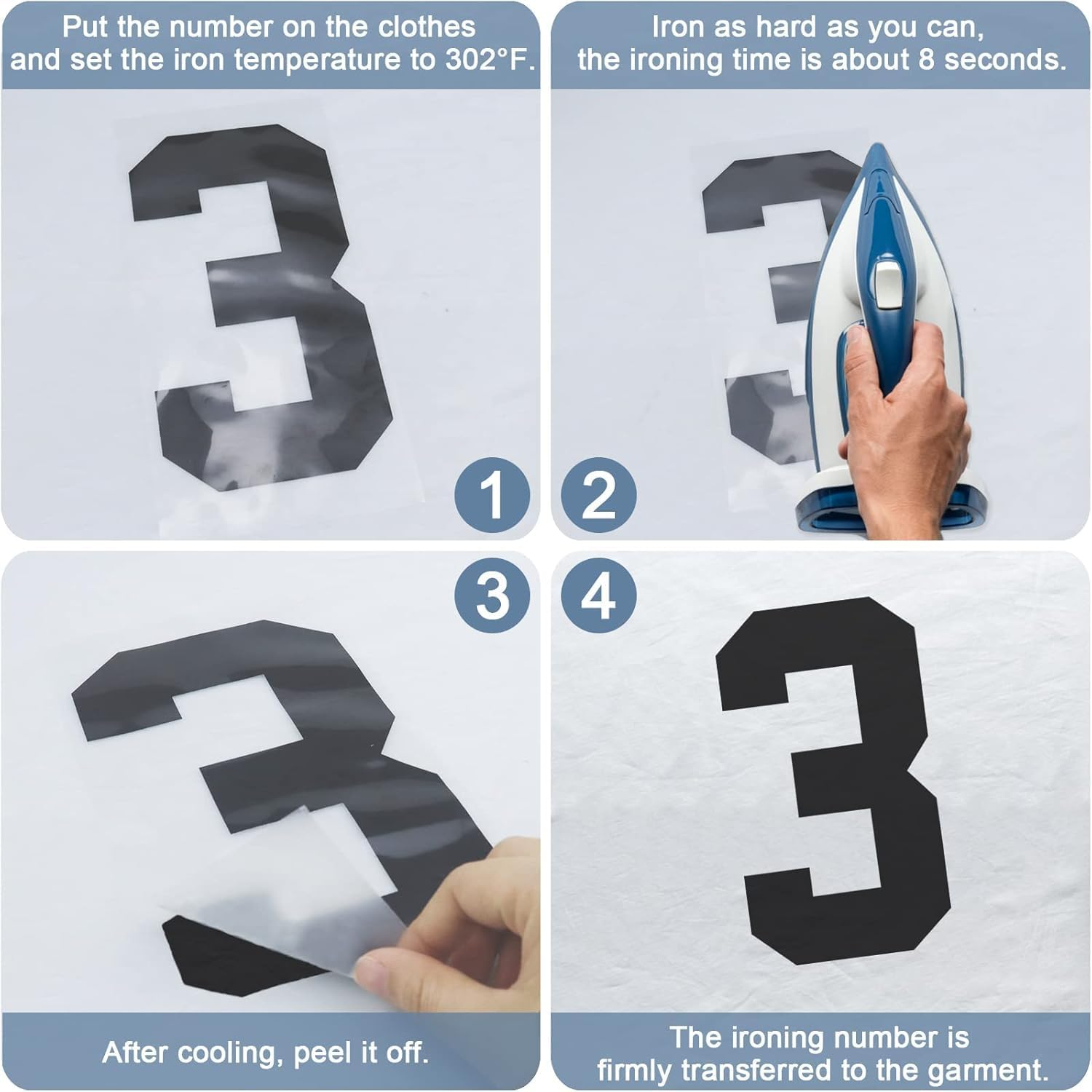 OSYLICT 22PCS Iron on Numbers T Shirt Heat Transfer 0 to 9 Jersey Numbers,8 Inch Tear-Proof Washable Number for Team Uniform Sports image number 3