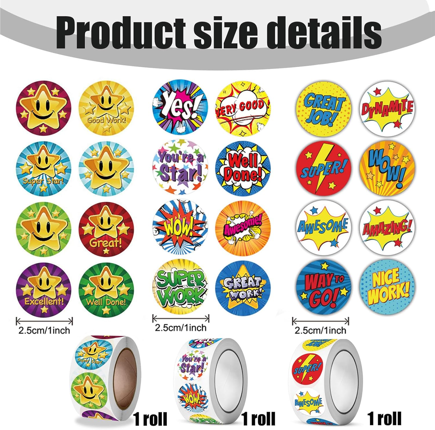 3 Rolls Reward Stickers,1Inch Stickers for Kids with Positive Words, Teachers/Teaching School Supplies for Encouragement,Training/Rewards/Behavior/Motivational Stickers(24 Patterns) image number 1