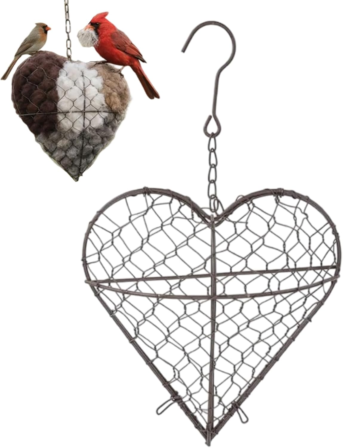 Handmade Fiber Bird Nesting Heart, Bird Nesting Heart Outdoor Art, Refillable Hangable Holder, Fiber Birds Nestings Material for Parakeet Cockatiel Canary Finch Lovebird Winter Garden Tree image number 2