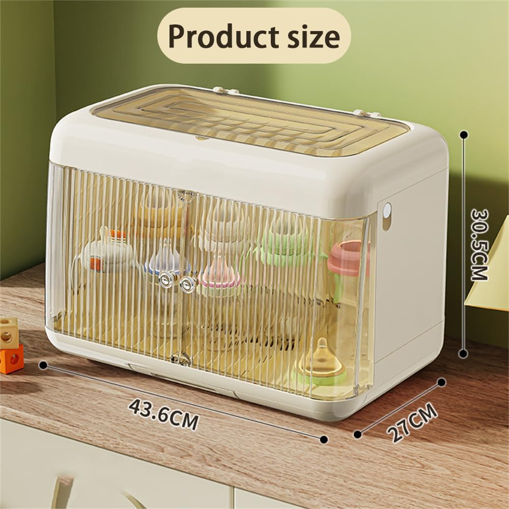 Baby Bottle Storage Organizer & Draining Rack &ndash; Large Transparent Container for Milk Bottles, Foldable Drying Holder, Space-Saving Nursery & Kitchen Counter Organizer image number 1