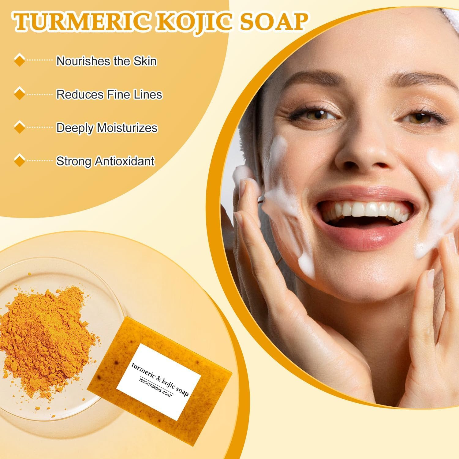 2Pack Lemon Turmeric Kojic Acid Soap,Lemon Turmeric Soap Bar for Face and Body,Brightens Skin Tone, Rejuvenates Skin, Reduces Blemishes image number 6