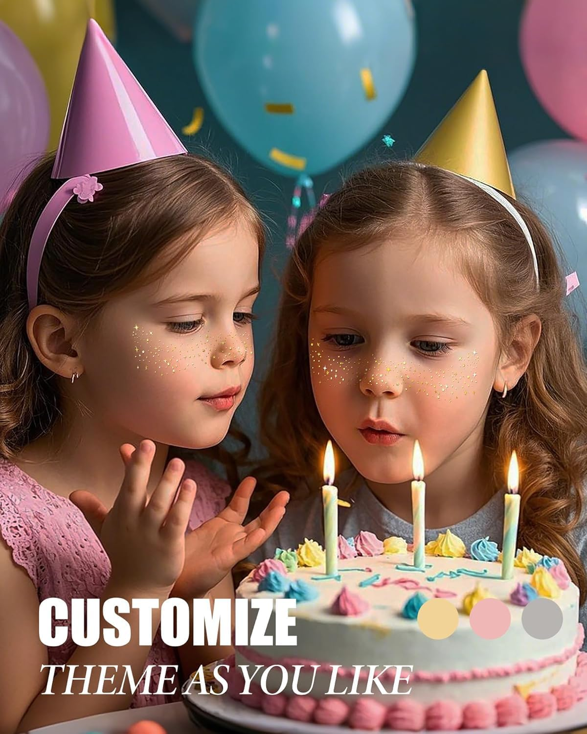 Glitter Freckles, Freckles Temporary Face Tattoos, Women Girls Body Face Glitter, Country Concert Singer Festival Carnival Accessories (Gold - 10 Pieces, Including Two Tubes of Decorative Gold Powder) image number 2