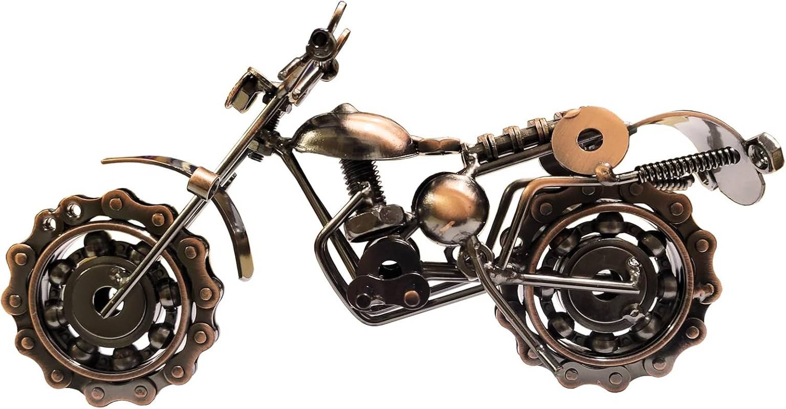 Auto-Plaza 9" Vintage Retro Metal Model Motorcycle Bike Tone Handcrafted Handmade Chainwheel Ornament Art Sculptures Collectible Gift (Bronze) - Grey Silver image number 2