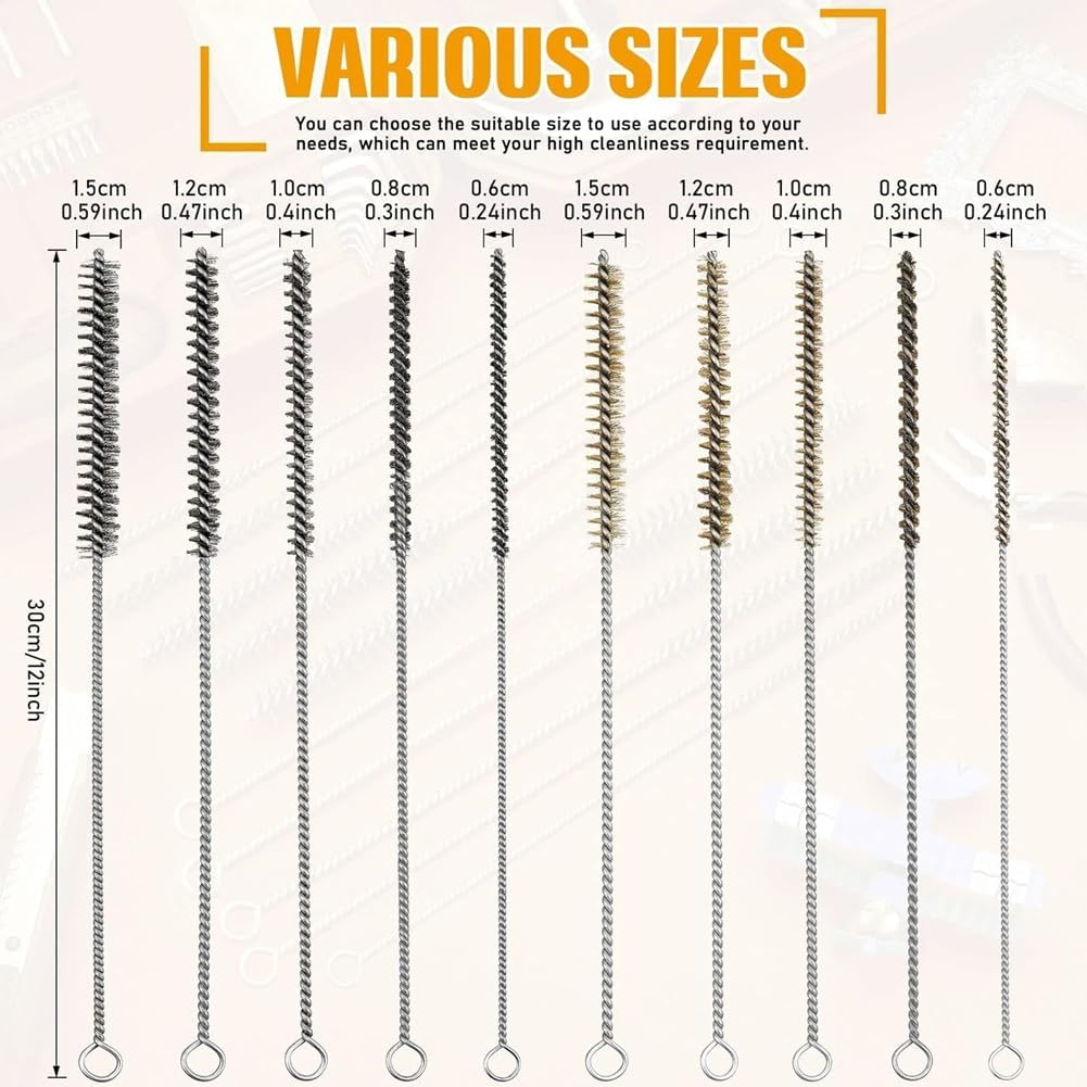 10-Piece Wire Tube Brush Set - Brass Pipe Cleaning Brushes, 5 Sizes image number 3