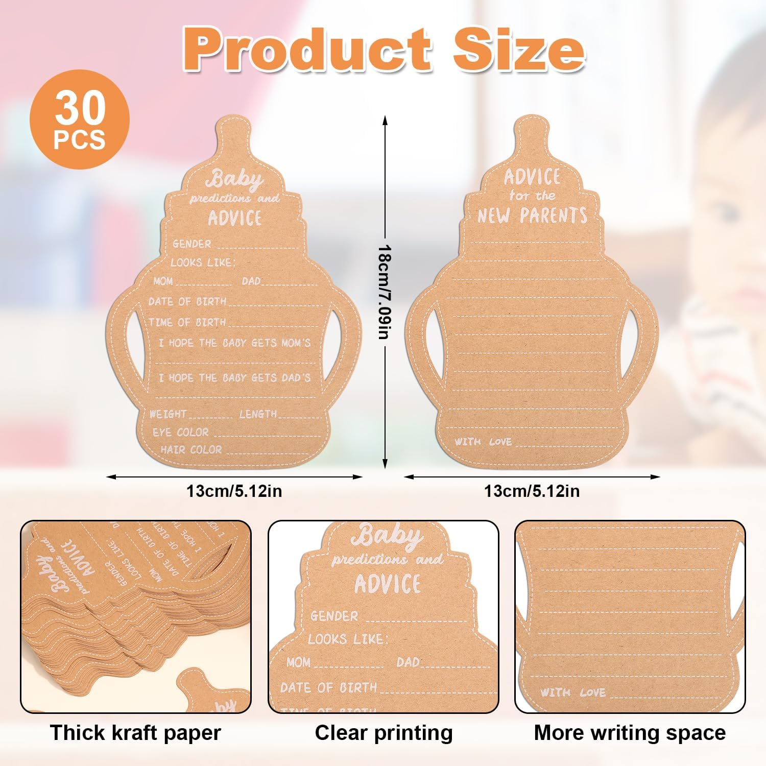 30Pcs Baby Prediction Cards, Baby Shower Advice Cards Baby Shower Favors for Decoration Baby Shower Game Yellow Baby Predictions and Advice Cards Baby Wishes Cards image number 4