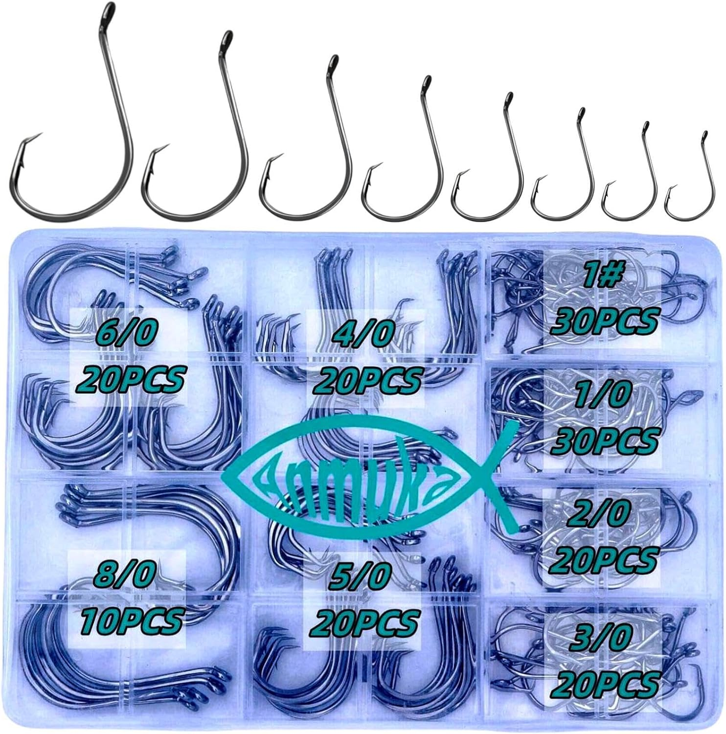 Fishing Hooks 2X Strong Offset Octopus Sport Circle Hooks Freshwater Saltwater Fish Hooks Bulk Fishing Hooks Set #1 1/0 2/0 3/0 4/0 5/0 6/0 8/0