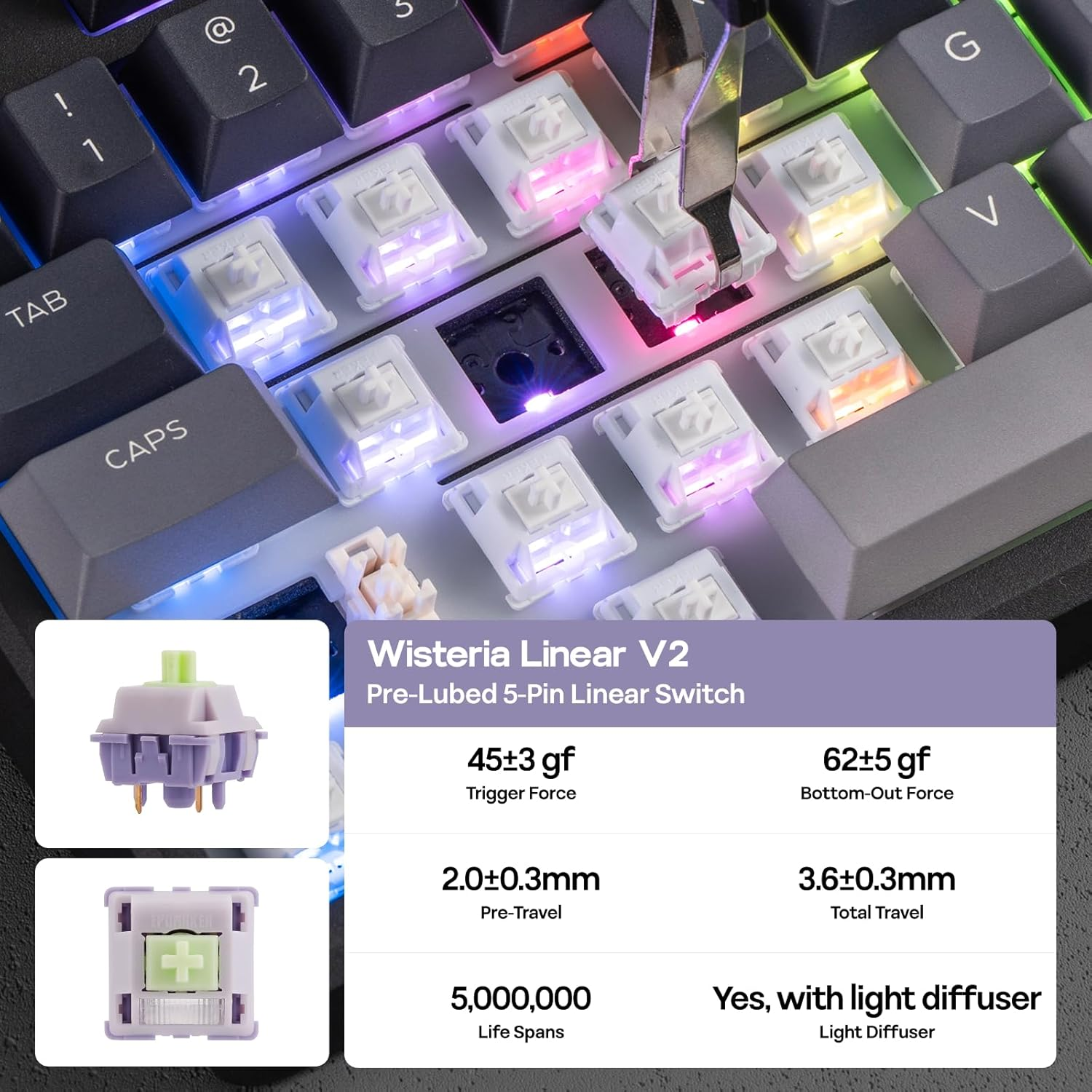 EPOMAKER Galaxy100 Lite QMK/VIA Gaming Keyboard with 8000Mah Battery and Numpad, 1800 Aluminum Mechanical Keyboard, Usb-C/Bt/2.4Ghz, Hot-Swap, Creamy Sound (Black, Wisteria Linear Switch) image number 4