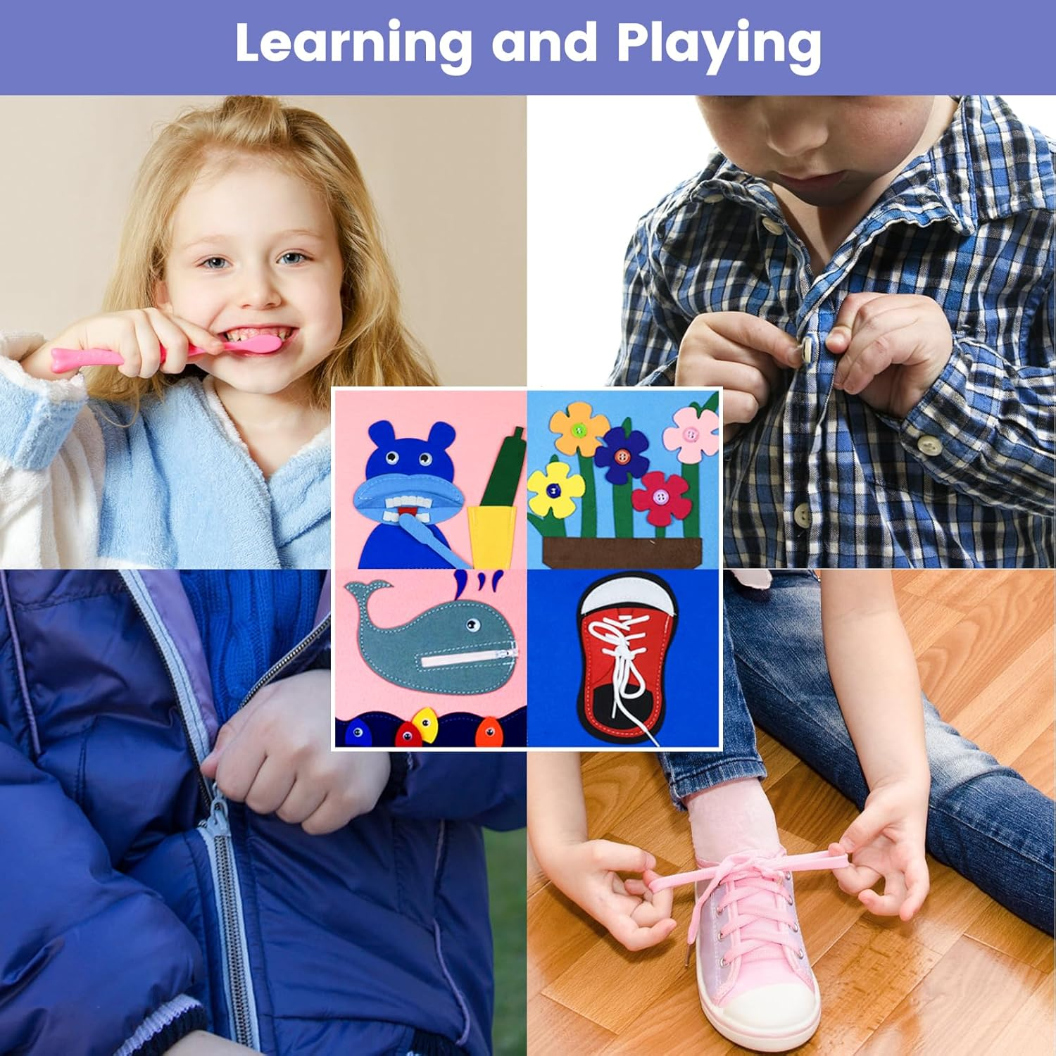 AKILION Quiet Books Busy Book for Toddlers 1-3, Montessori Toys for Toddler 1 2 Year Old Boy Girl Learning Gifts, Busy Board 3D Cloth Felt Book Baby Sensory Toy, Educational Kids Travel Toys for Plane image number 3