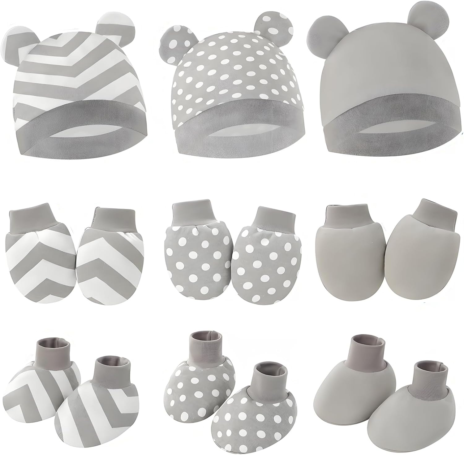 Cotton Baby Mittens Hats Socks - anti Scratch Baby Girl Boys Mittens 15 Pack Hands Gloves Infant Caps Socks for 0-6 Months