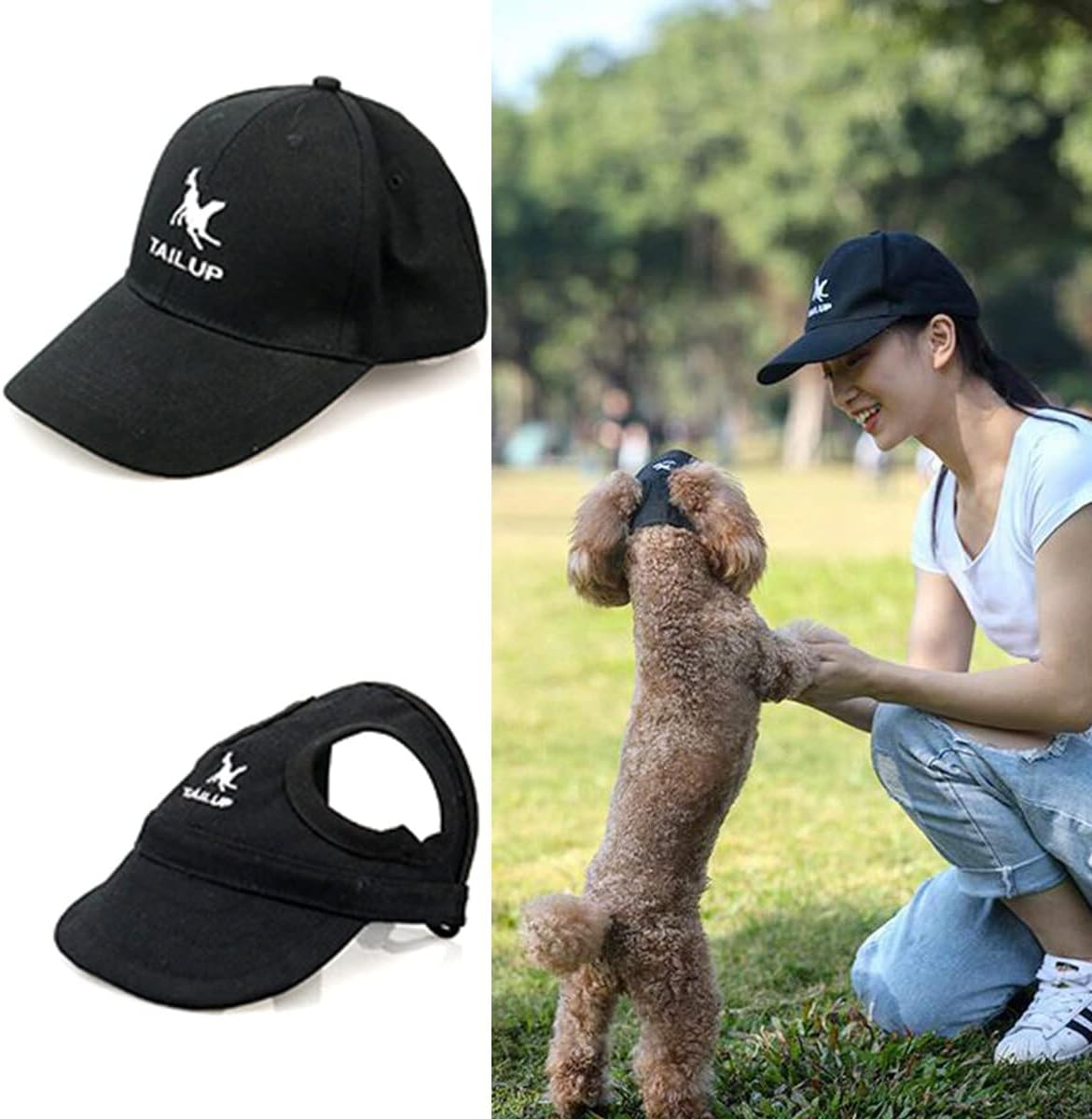Zjyufy Dog Hats for Medium Dog Parent Child Hats Matching, Dog Owner Mom Dad Hats Matching Baseball Caps with Ear Holes for Outdoor Travel, M Black image number 3