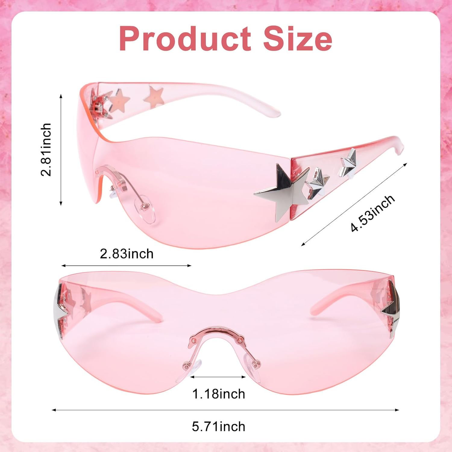Nfvjfxz 2 Pairs Fashion Y2K Sunglasses Star Sunglasses Oversized Frameless Black and Pink Glasses for Women Men Driving Shopping Riding Street Photography image number 2