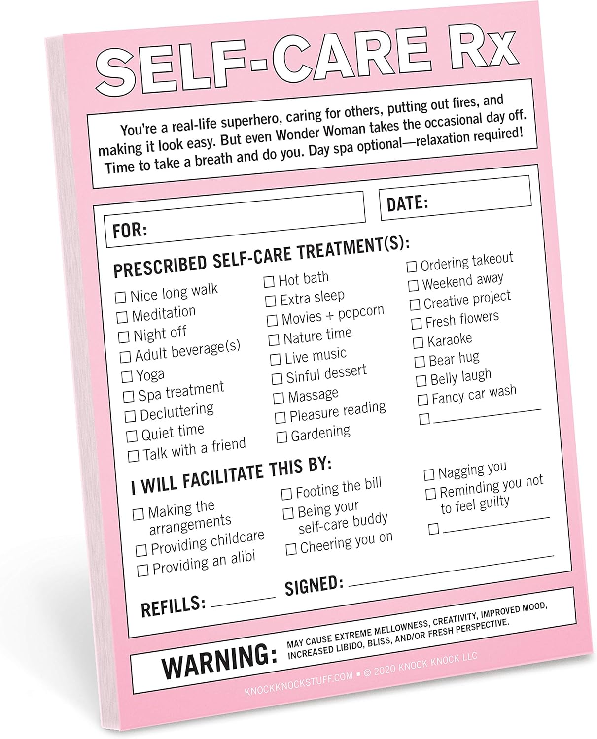 Knock Knock Self-Care RX Nifty Note - Self Care Gifts & Funny Gift Ideas for Friends, 4 X 5.25-Inches
