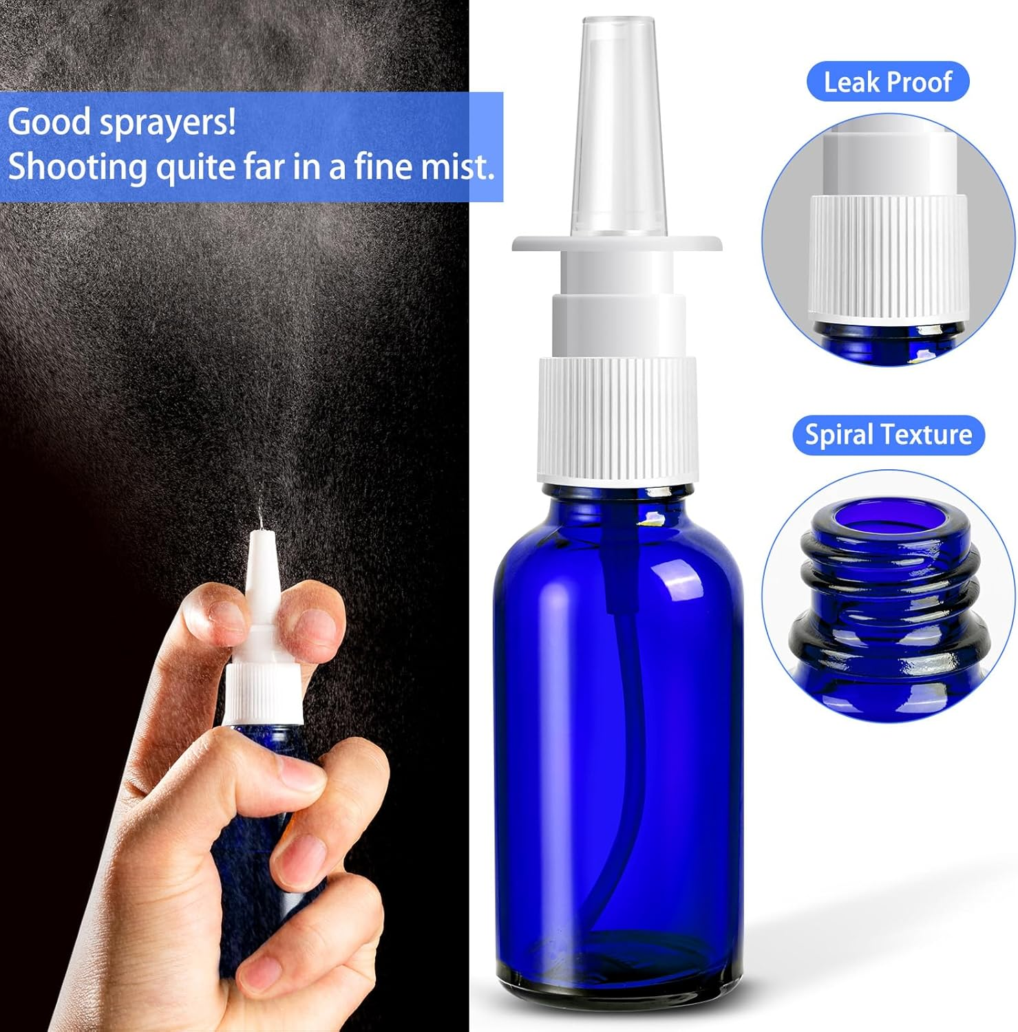 ZHWKMYP 10 Pcs Nasal Spray Bottle Empty, 30Ml/1Oz 6 Pcs Refillable Nasal Spray Bottle Fine Mist Glass with 2 Pcs Funnels and 2 Pcs Labels image number 1