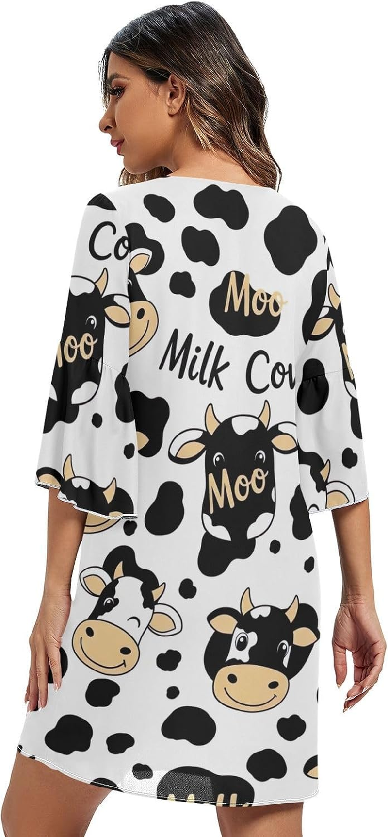 Cartoon Cows Western a Line Dress Printed Line Maternity Dress image number 3