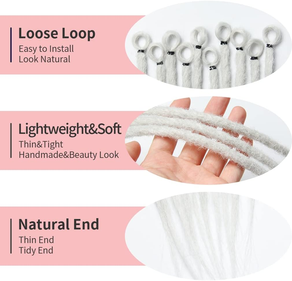 20 Inch Thin 0.6 Cm Dreadlocks Extensions Single Ended 15 Strands/Pack Soft Synthetic Faux Dreads Reggae Crochet Braided Dread Extensions (Single Ended, Se-Light Grey) image number 4