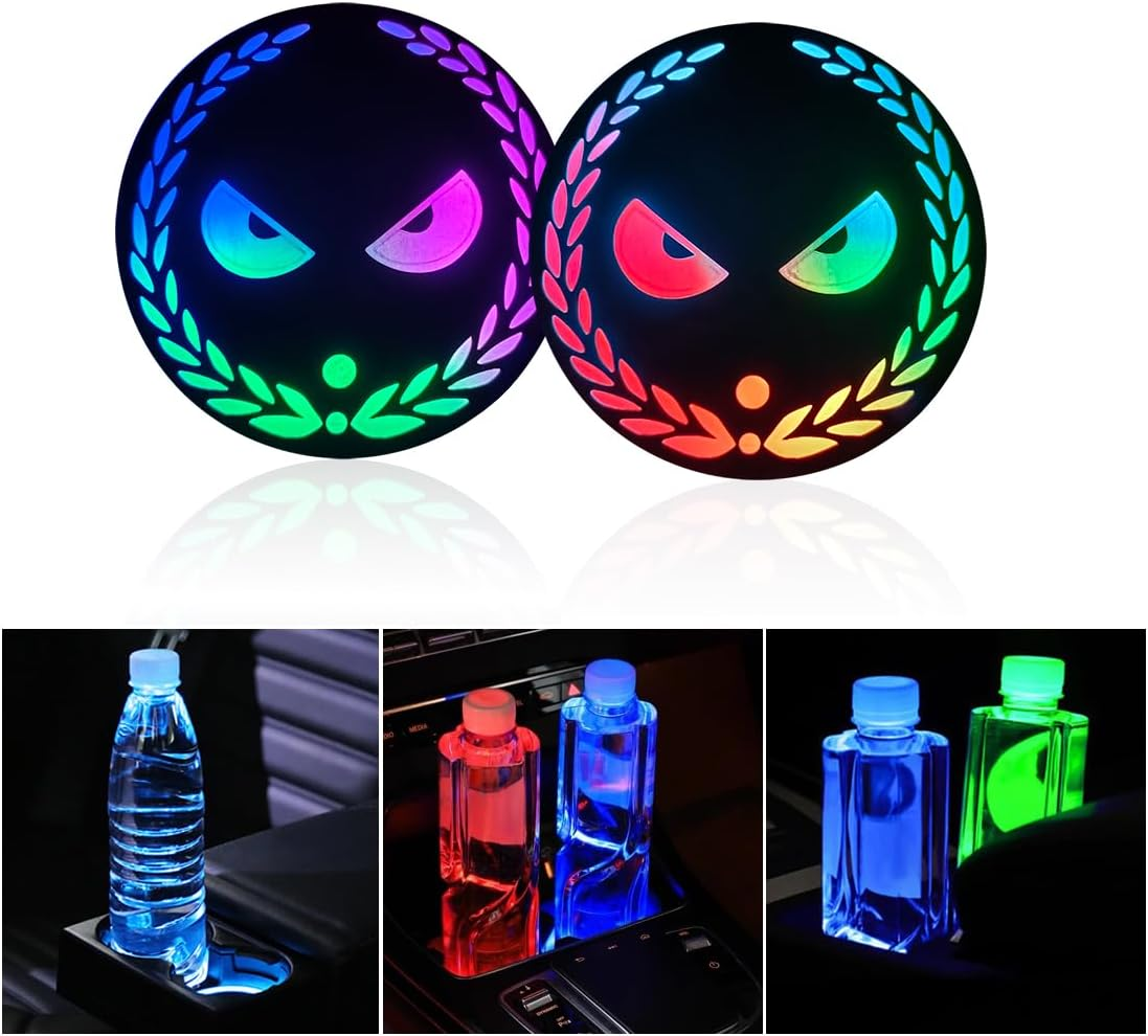 LED Car Cup Holder Lights,2 PCS USB Charging Car Coasters with 7 Colors Luminescent Light Cup Pad,Led Cup Mat for Car Decoration Atmosphere Light image number 6