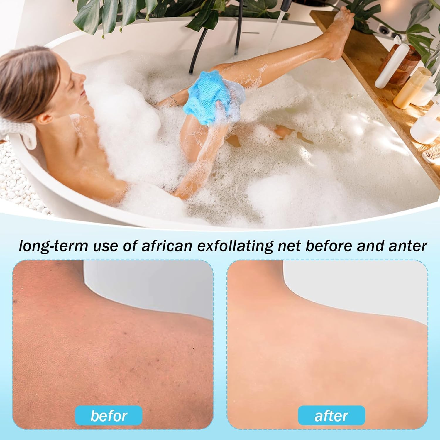 3 Pieces African Net Bath Sponge African Exfoliating African Scrubbing Long Net Rag African Wash Net Shower Body Scrubber, Yellow Pink Purple image number 4