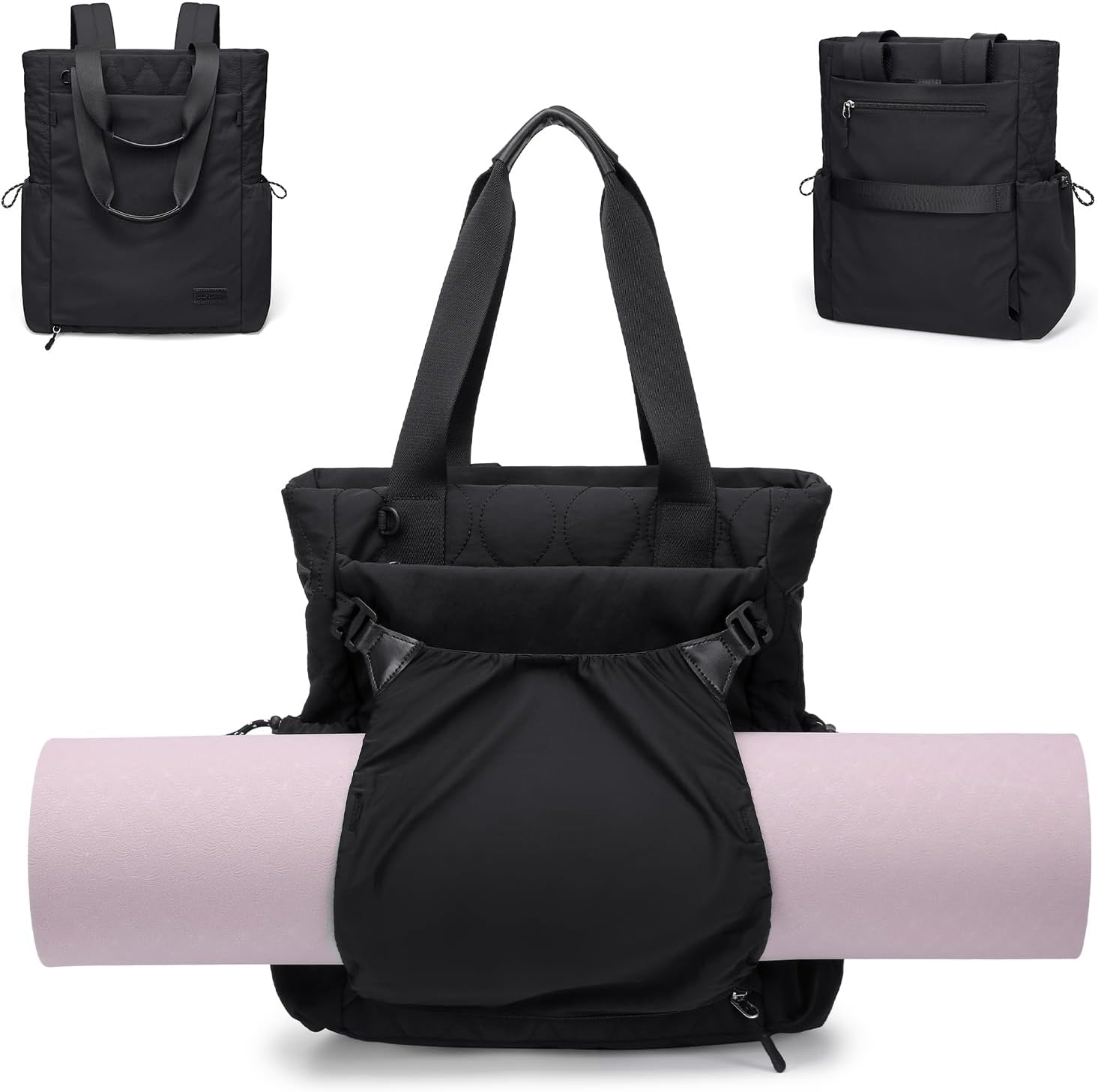 GOLF SUPAGS Convertible Laptop Backpack Yoga Bag Quilted Tote Bag Yoga Mat Carrier Bag for Travel Fitness Office and Shopping