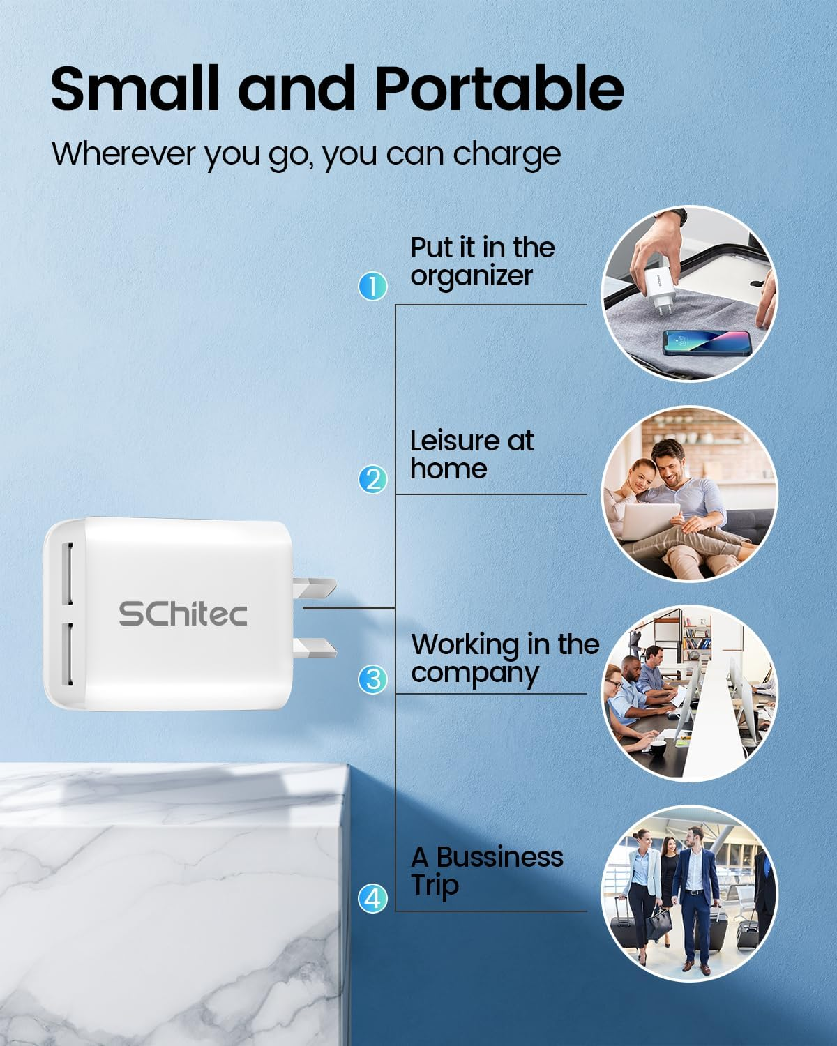 USB Wall Charger 6Pack Dual USB Plug 5V/2.1A 2 Port Portable AU Mains Power Adapter Charger Compatible with Iphone, Ipad, Samsung, Pixel, Galaxy, Htc，Moto (White)