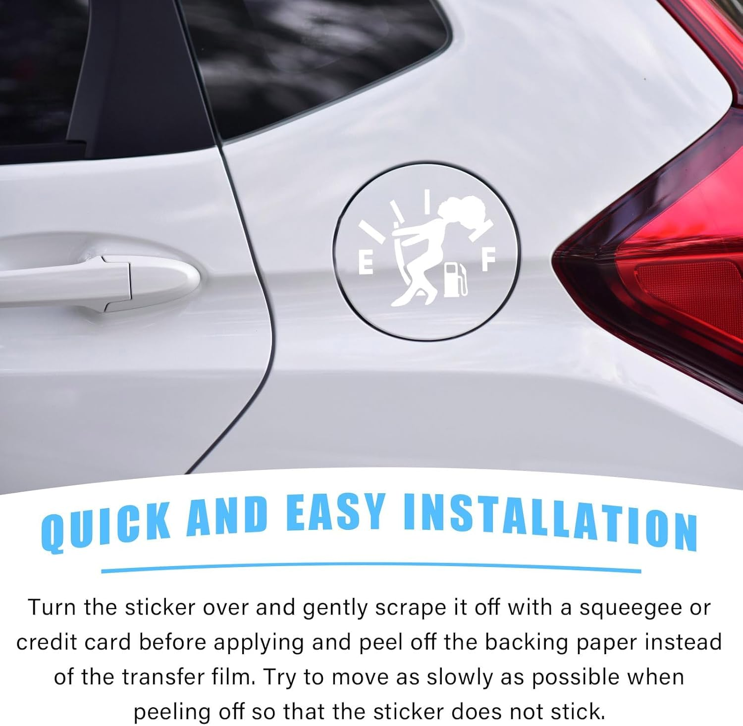 Funny Car Fuel Tank Sticker, EF Logo Waterproof High Gas Consumption Decal, Universal Vehicle Fuel Gage Empty Stickers Decor Suitable for Cars, Trucks, Motorcycles, Suvs (Hair Female) (White)