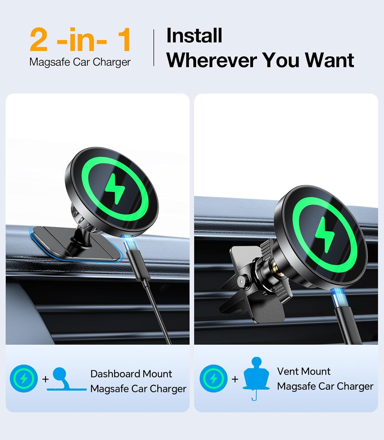 For Magsafe Car Mount Charger【360&deg; Rotation】15W Fast Charging Wireless Car Phone Holder Charger for Vent Dashboard【Strong Magnets】Magnetic Phone Holder Mount Charger for Iphone 16 Pro Max 15 14 13 12