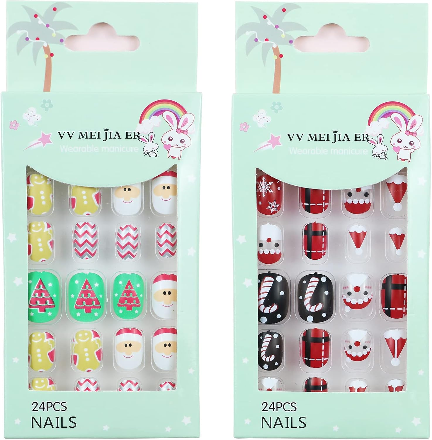 48 Pcs Kids False Nails Press on Nails Short Full Cover Christmas Snowflakes False Nails Children Little Girls Nail Tips Gift Decoration image number 3