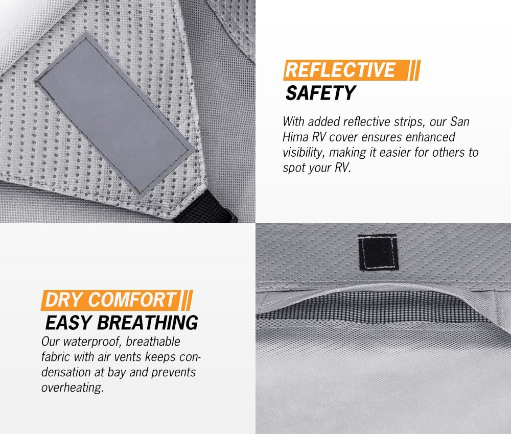 San Hima Caravan Cover 16-18Ft, 300D 4 Layer Waterproof Windproof Anti-Uv Soft Interior Travel Trailer RV Camper Motorhome Cover with Reflective Strips & Carry Bag image number 2