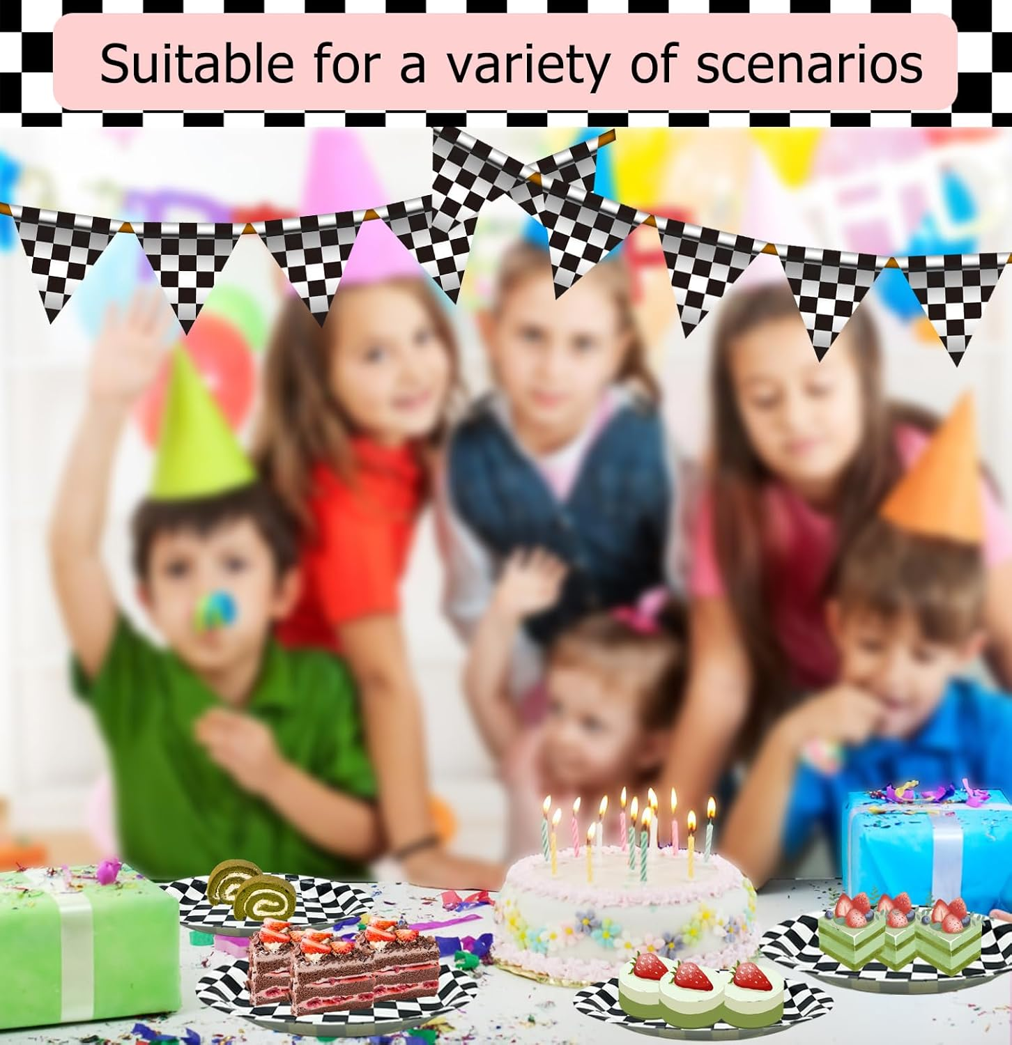 50 PCS Race Car Dessert Plates 7 Inch Black and White Checkered Paper Plates for Racing Theme Party Birthday Baby Shower Decoration Disposable Party Plate image number 7