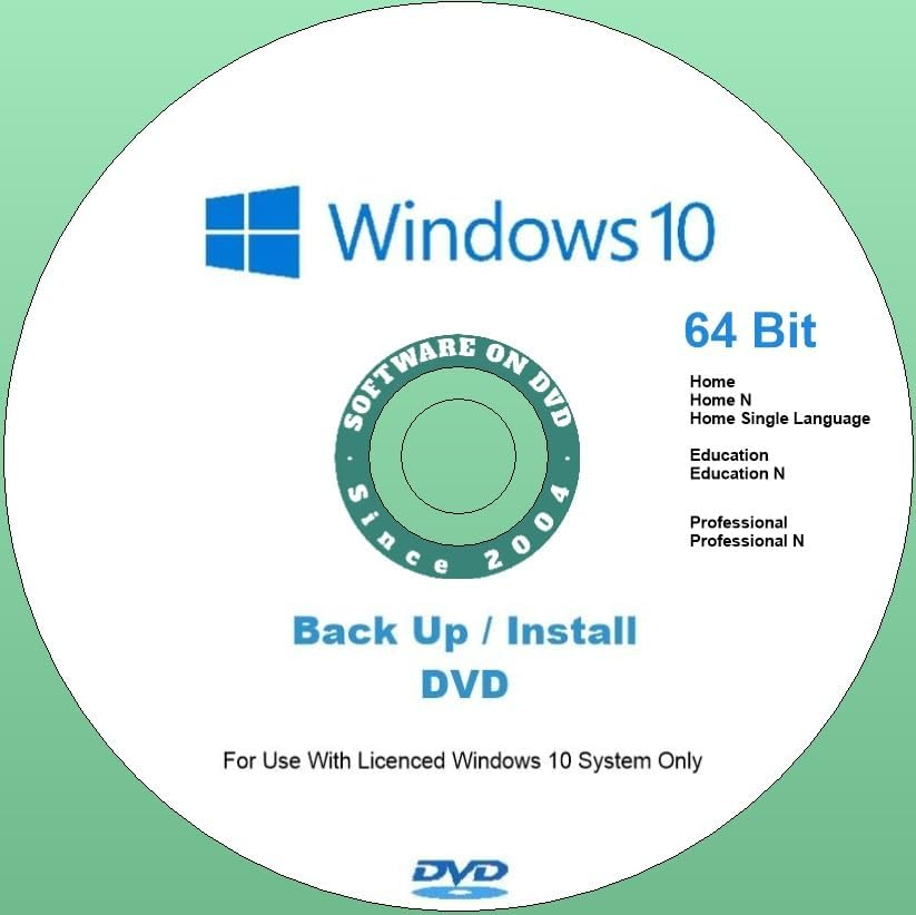 Replacement Back up Install Windows 10 64 Bit Universal Version DVD UK English