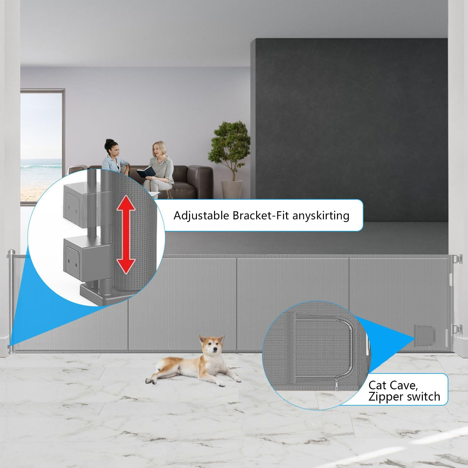 Universal Fit Retractable Baby Gate - Extra Wide Coverage up to 177" - Easy Install Durable Mesh Material for Dogs Indoor with Door (Grey, 86CM X 450CM) image number 7