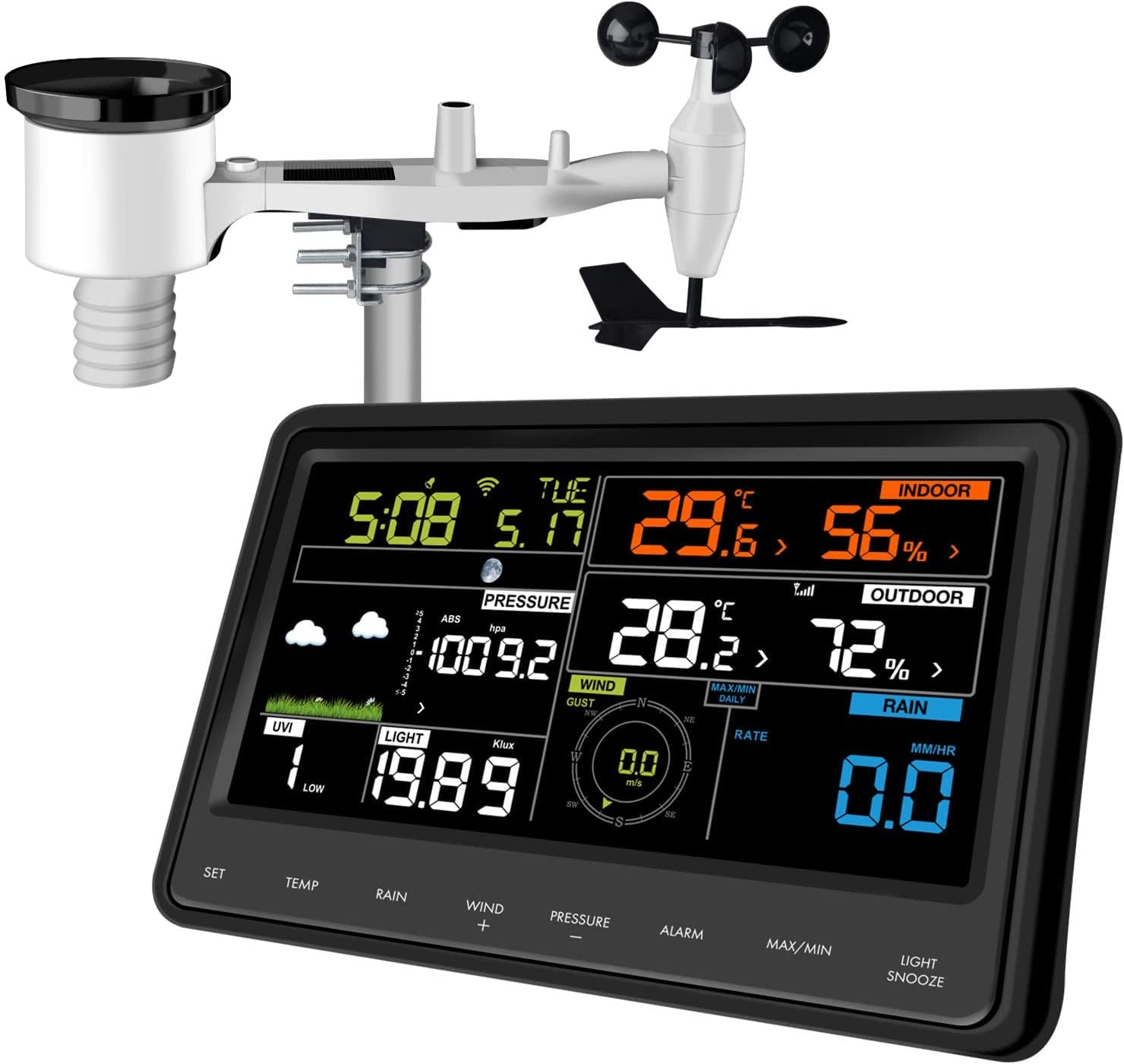 ECOWITT WS2910 Wi-Fi Weather Station Color Display with Wireless Outdoor Solar Powered 7-In-1 Sensor (Thermo-Hygrometer/Rain Gauge/Wind Speed/Wind Direction, Light and UV) image number 1